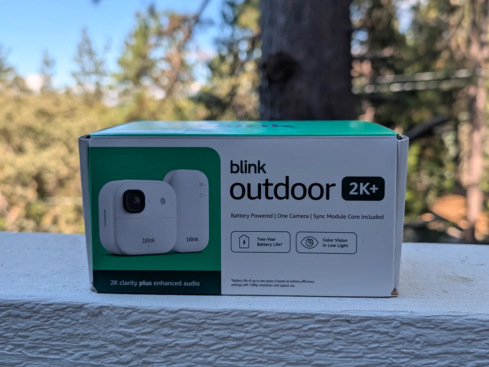 Blink Outdoor 2K+ camera system box photographed outdoors by PriceGlitch