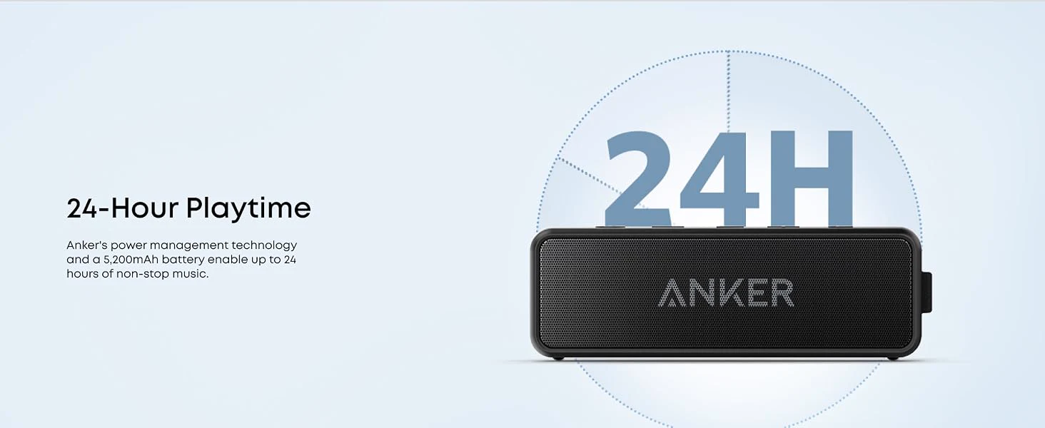 Anker Soundcore 2 product graphic highlighting its 24-hour playback rating