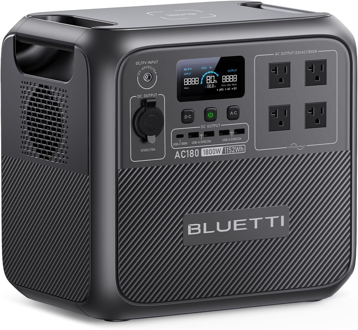 BLUETTI AC180 Portable Power Station 1152Wh 1800W LiFePO4 Solar Generator, 25% off at Amazon