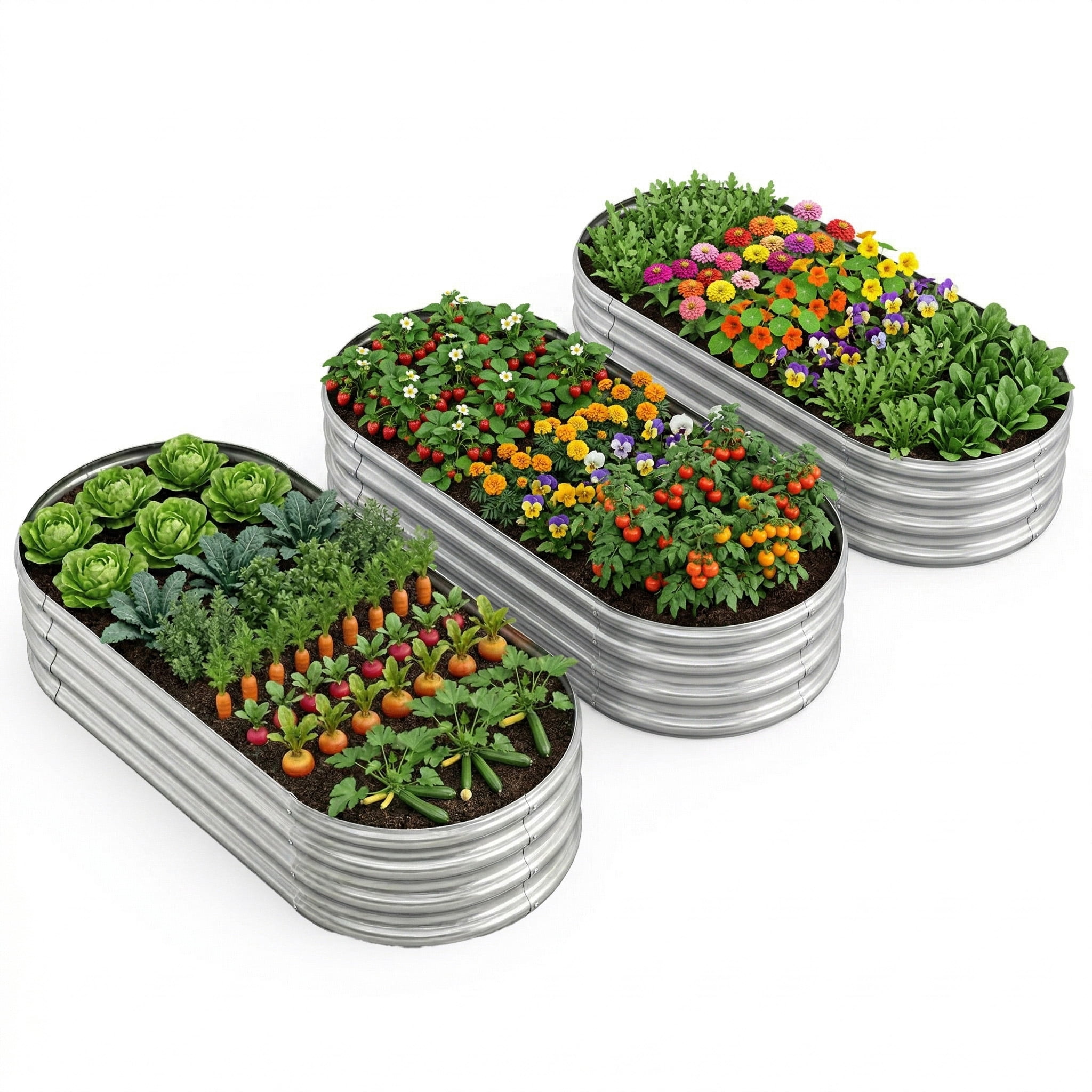 Raised Garden Bed 3Pcs 5ft Oval Galvanized Metal Planter Box, 60D x, 60% off at Walmart