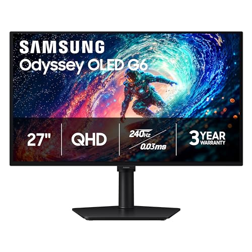 Samsung 27 Odyssey OLED G6 (G61SH) QD-OLED, QHD (1440P) Gaming Monitor 240Hz, 33% off at Amazon