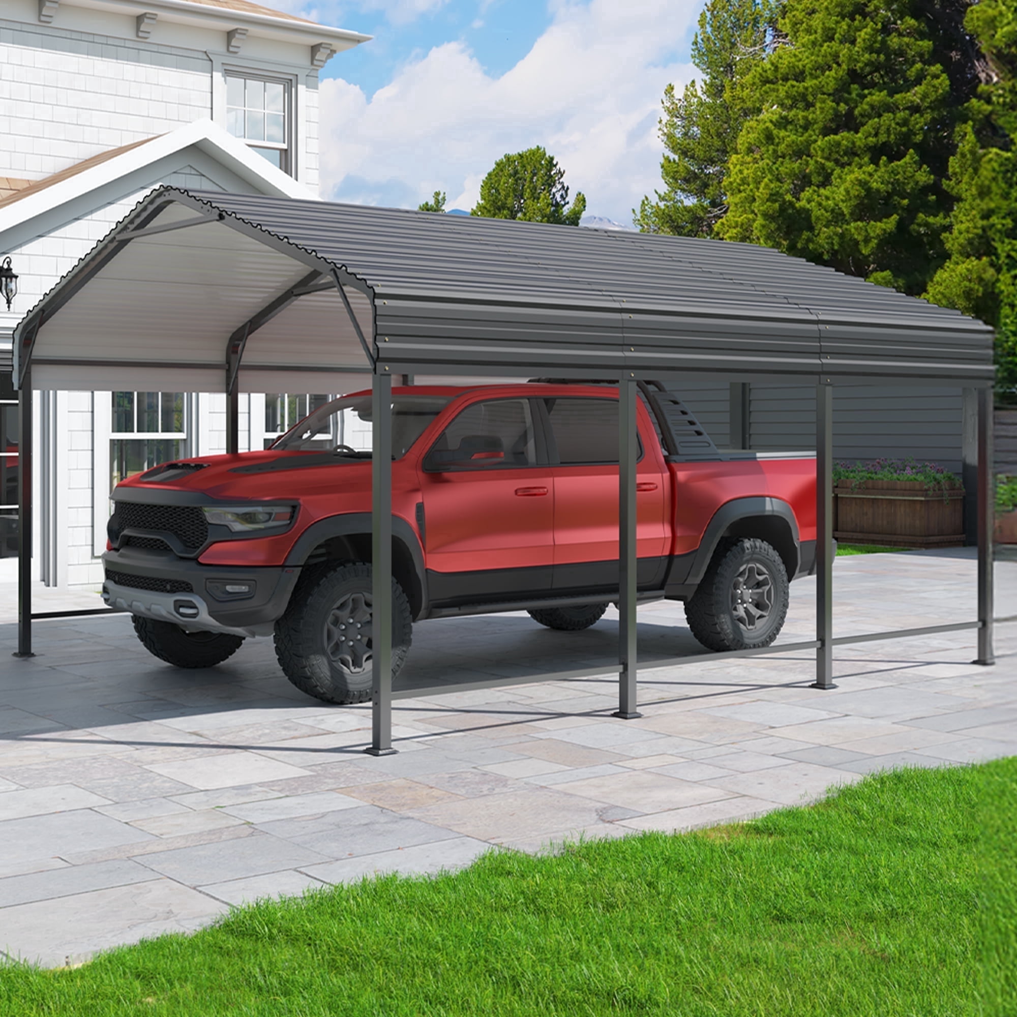 MUCHANT 10'x15' Outdoor Metal Carport, Heavy Duty Garage Galvanized Car Shelter, 44% off at Walmart