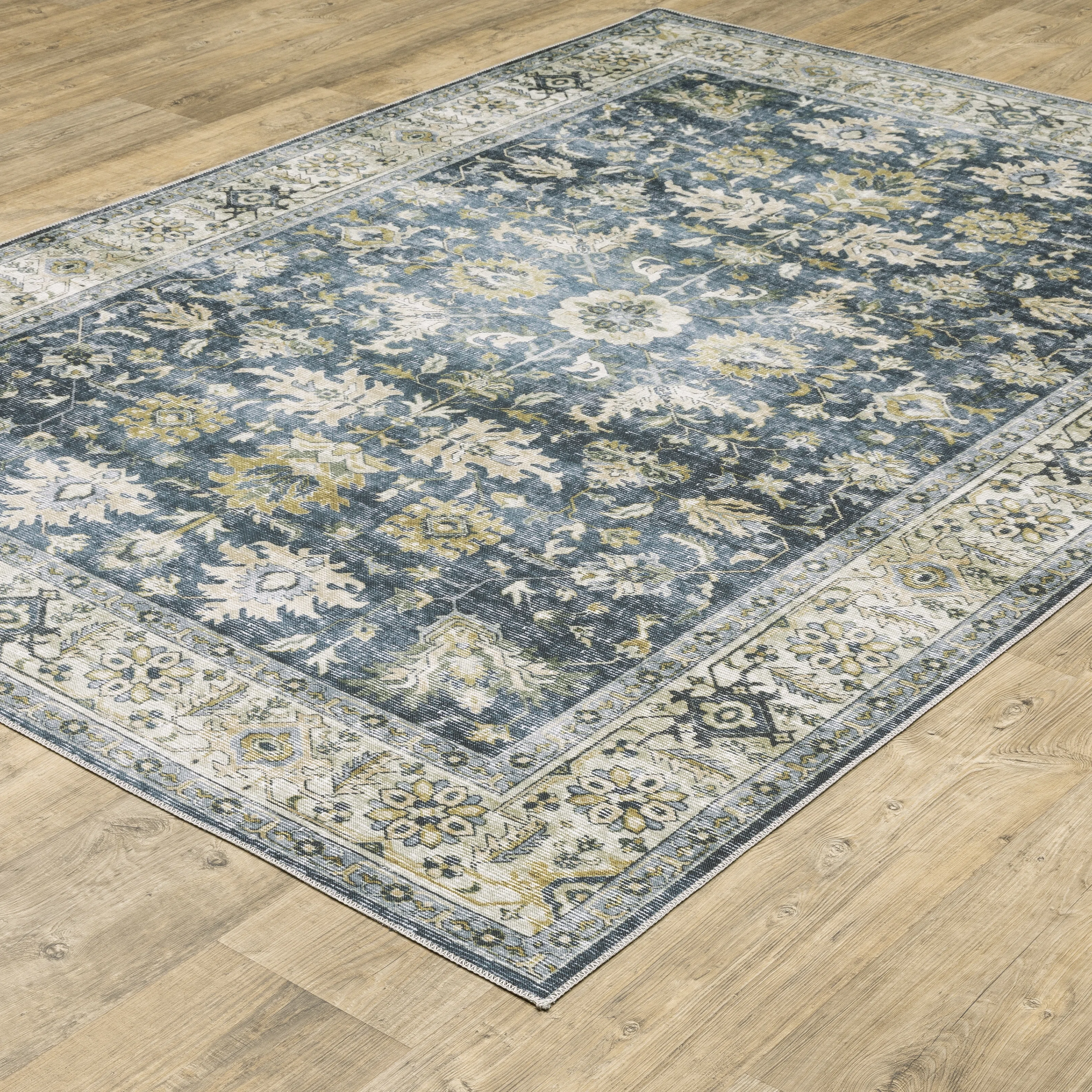 Stankiewicz Machine Washable Performance Non-Skid Blue/Gold Rug Mat, 68% off at Wayfair