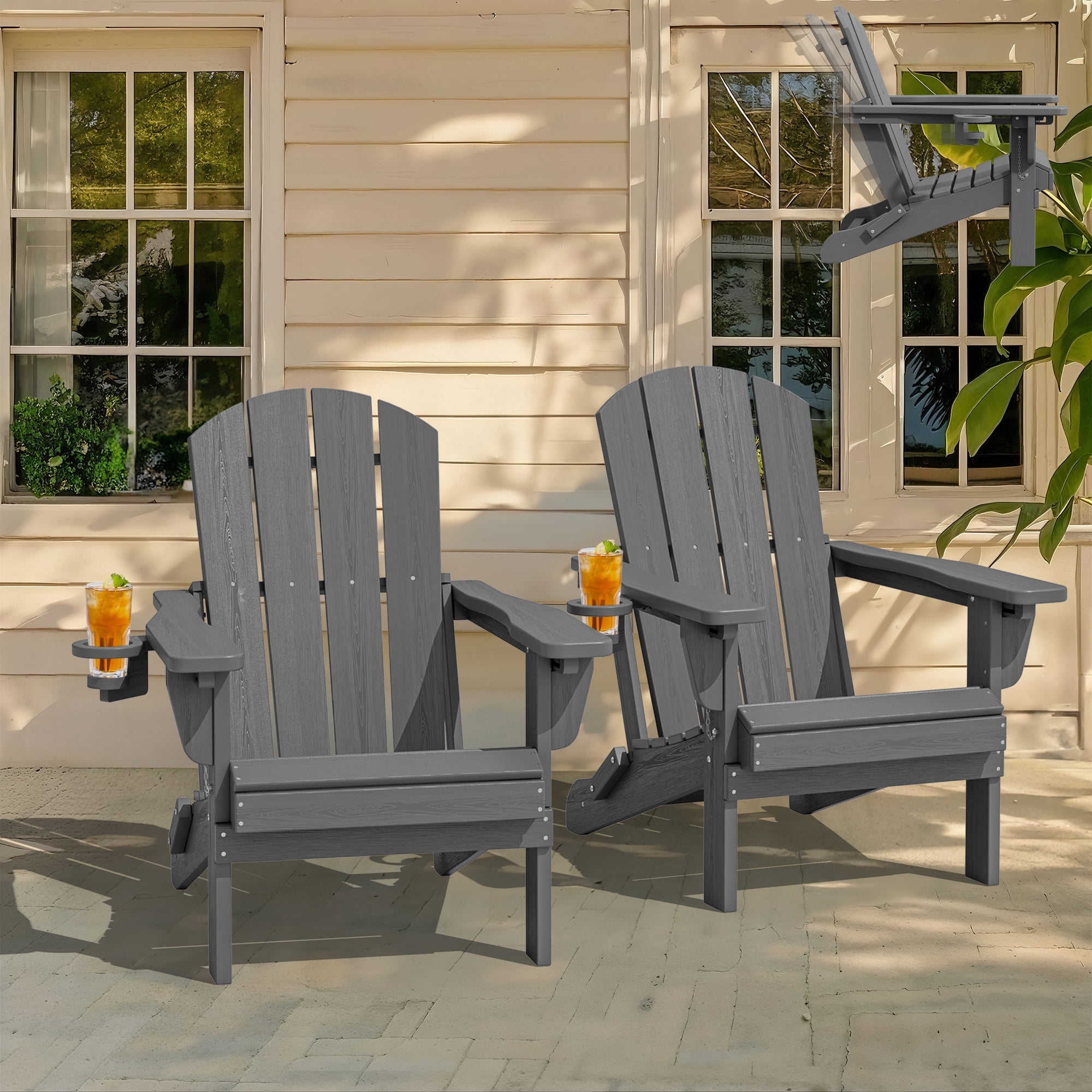 SERWALL Outdoor Adjustable Folding HDPE Adirondack Chair Set of 2 with Cup, 50% off at Walmart