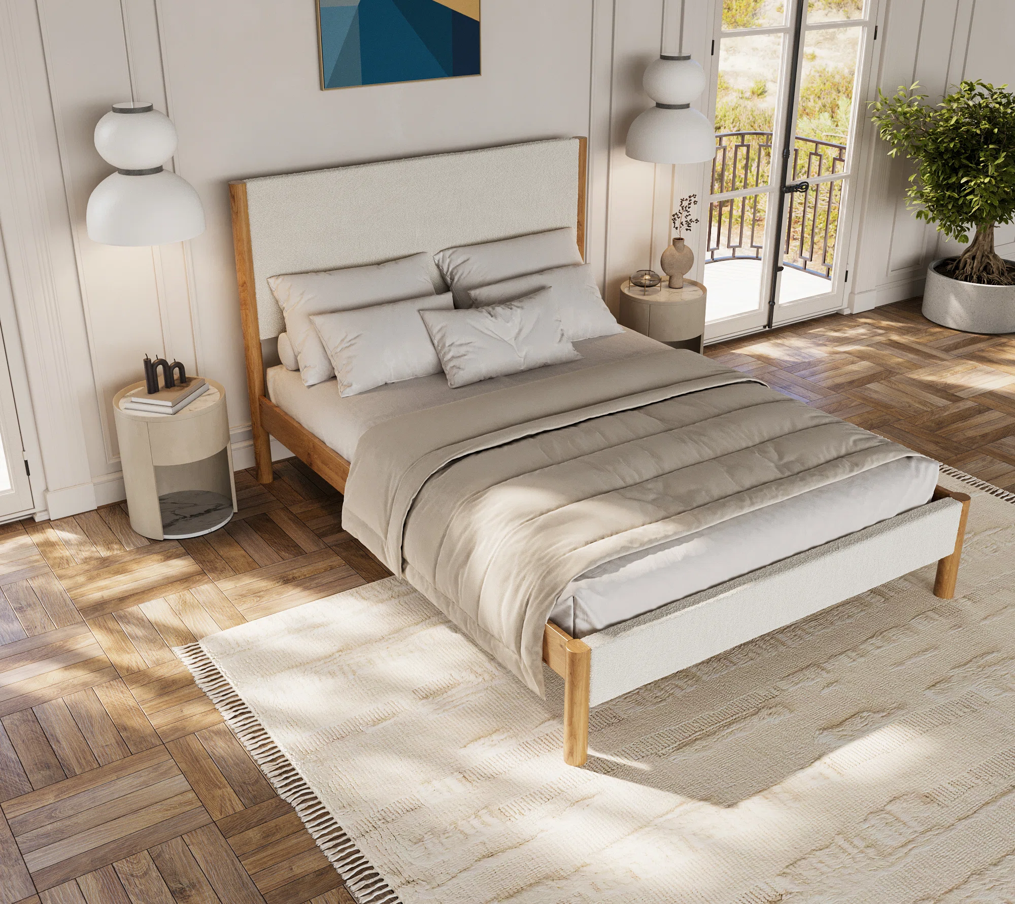 Ardin Solid Wood Bed Frame With Cream Boucle Upholstered Headboard And Footboard, 79% off at Wayfair