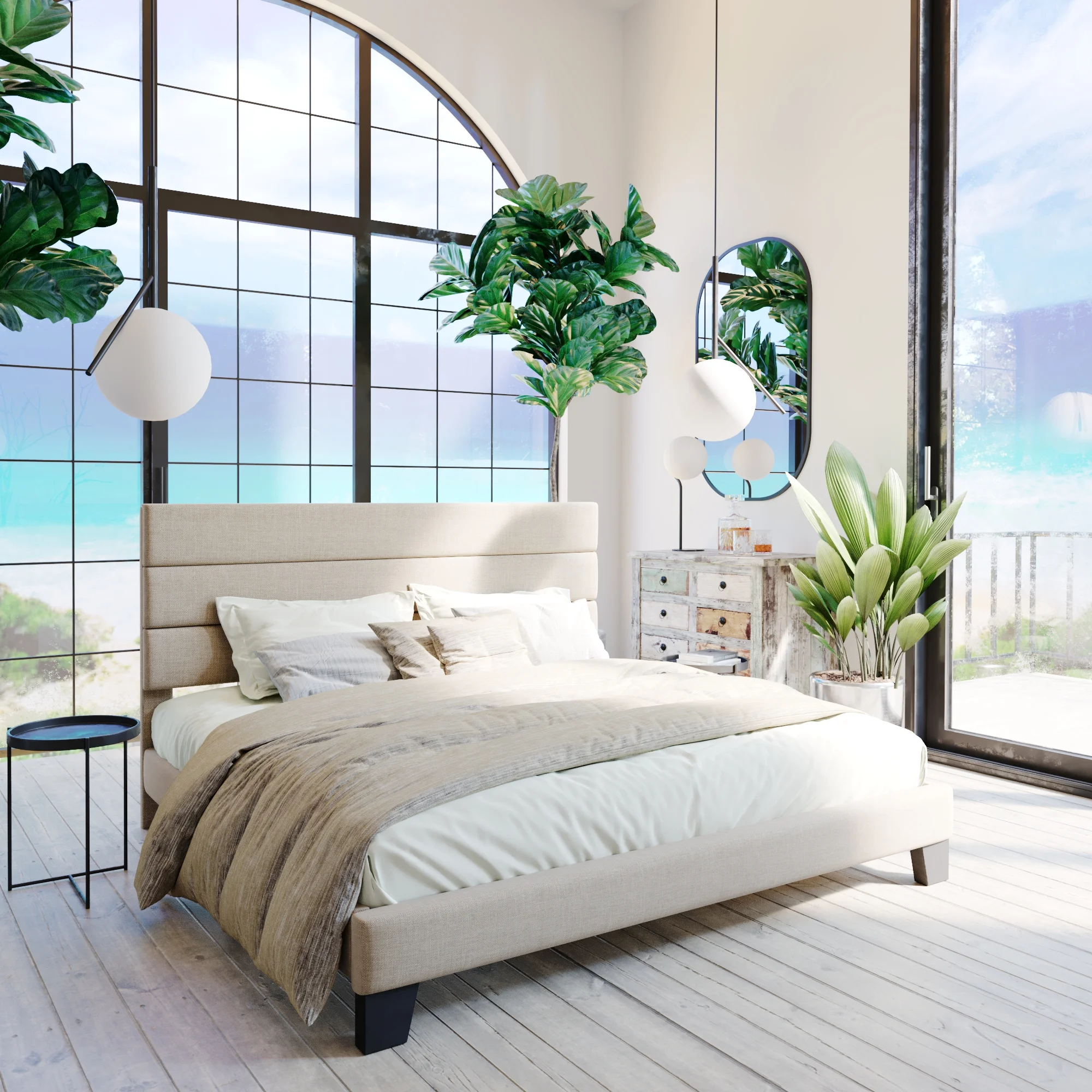 Elison Platform Bed with Fabric Upholstered Headboard and Wooden Slats, 83% off at Wayfair