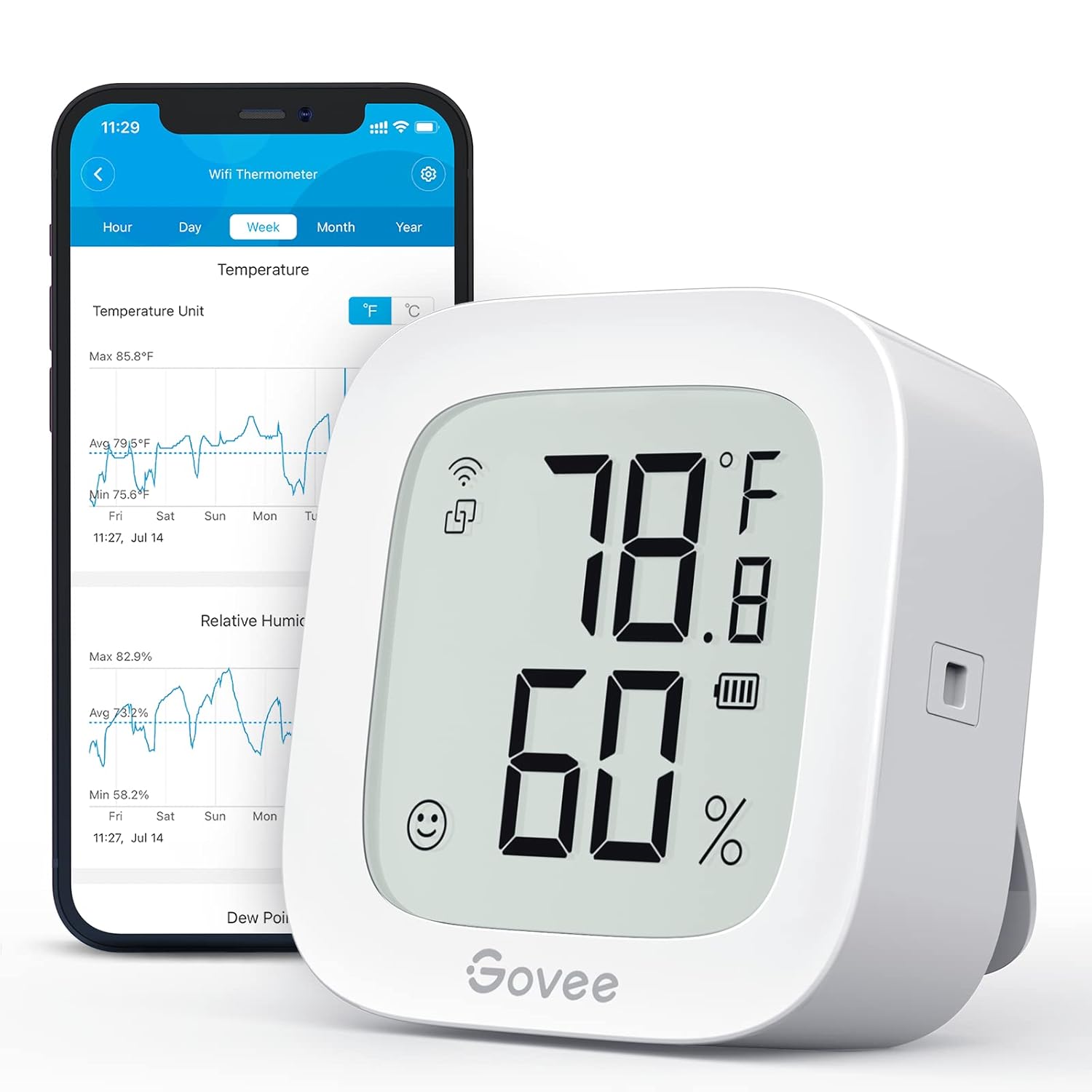 Govee WiFi Thermometer Hygrometer H5103, Indoor Bluetooth Temperature Humidity, 24% off at Amazon