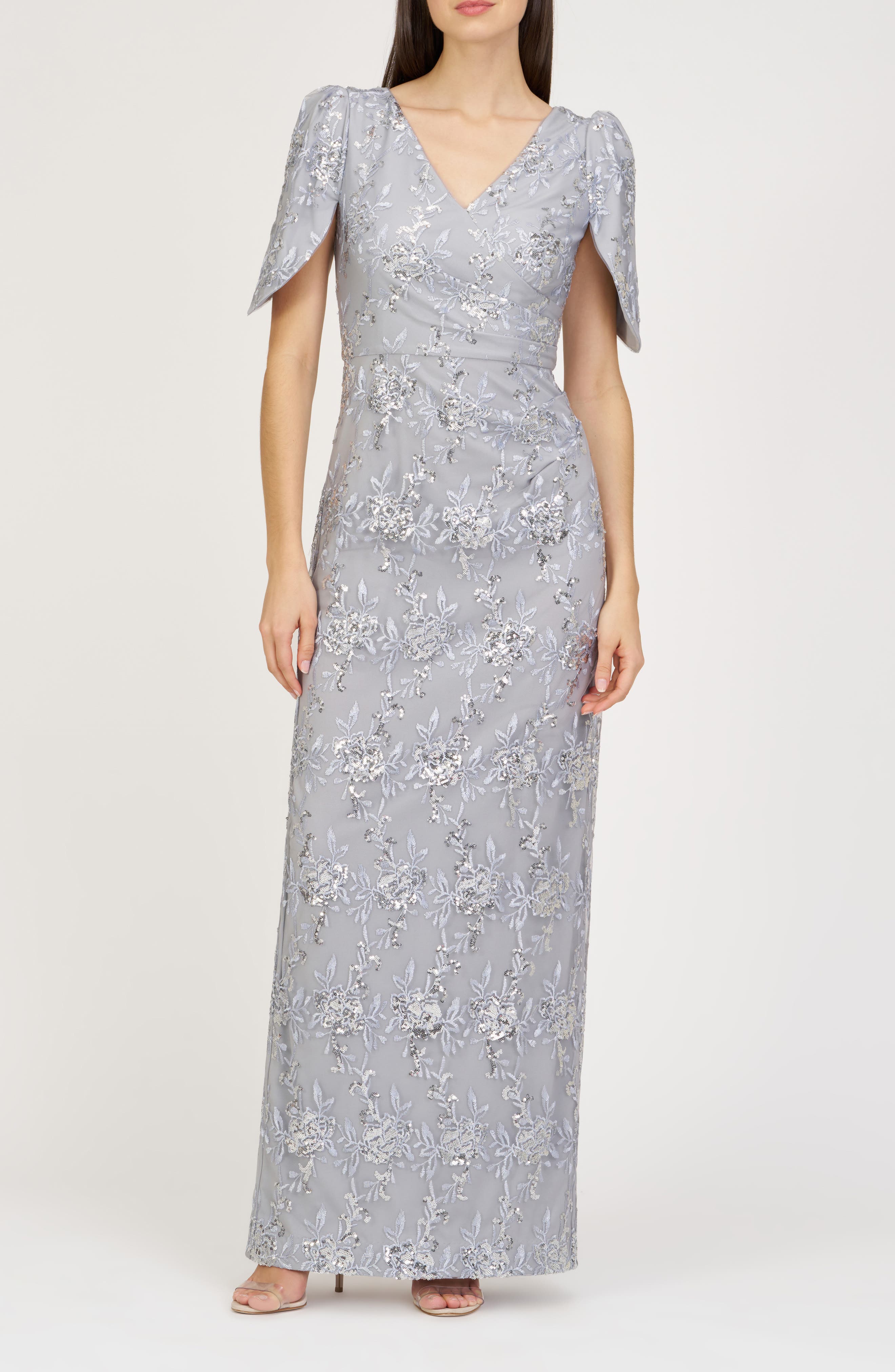 JS Collections Elena Floral Embroidered Column Gown, 79% off at Nordstrom Rack
