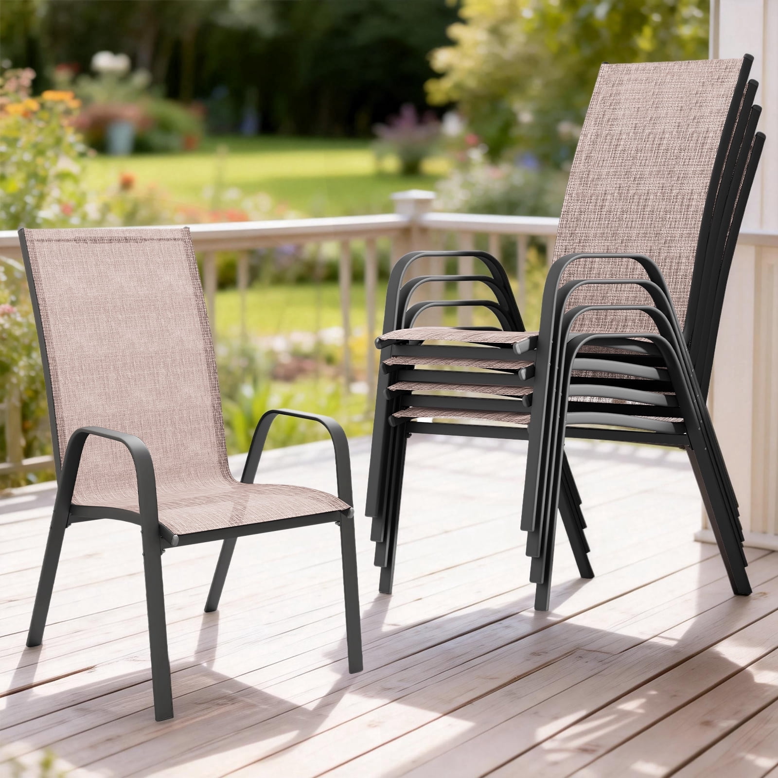 FUNDAZE Outdoor Dining Chairs Set of 4, Patio Dining Chair Stackable Armrest, 47% off at Walmart
