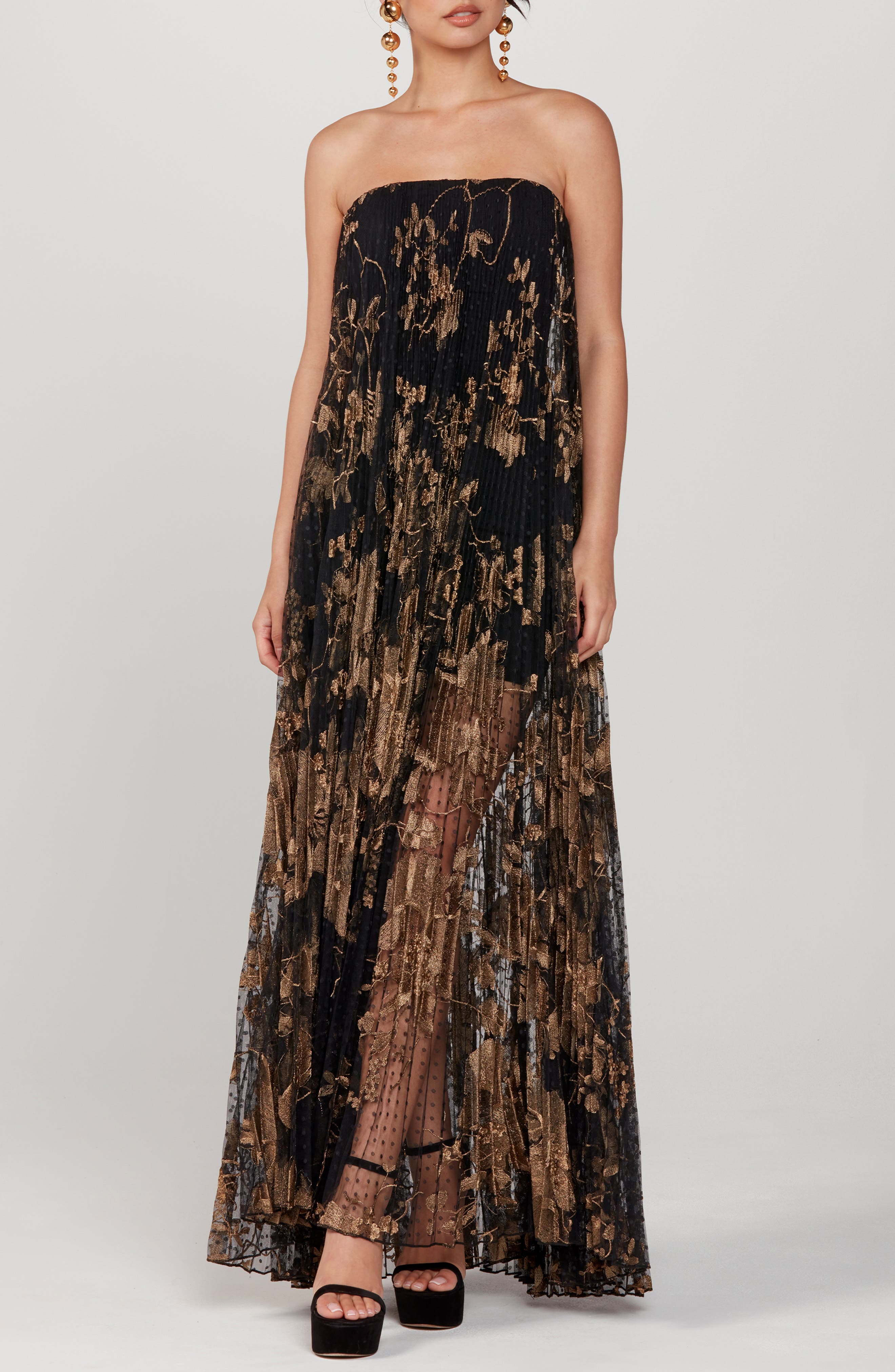 HELSI Delphanie Metallic Floral Strapless Pleated Gown, 78% off at Nordstrom Rack