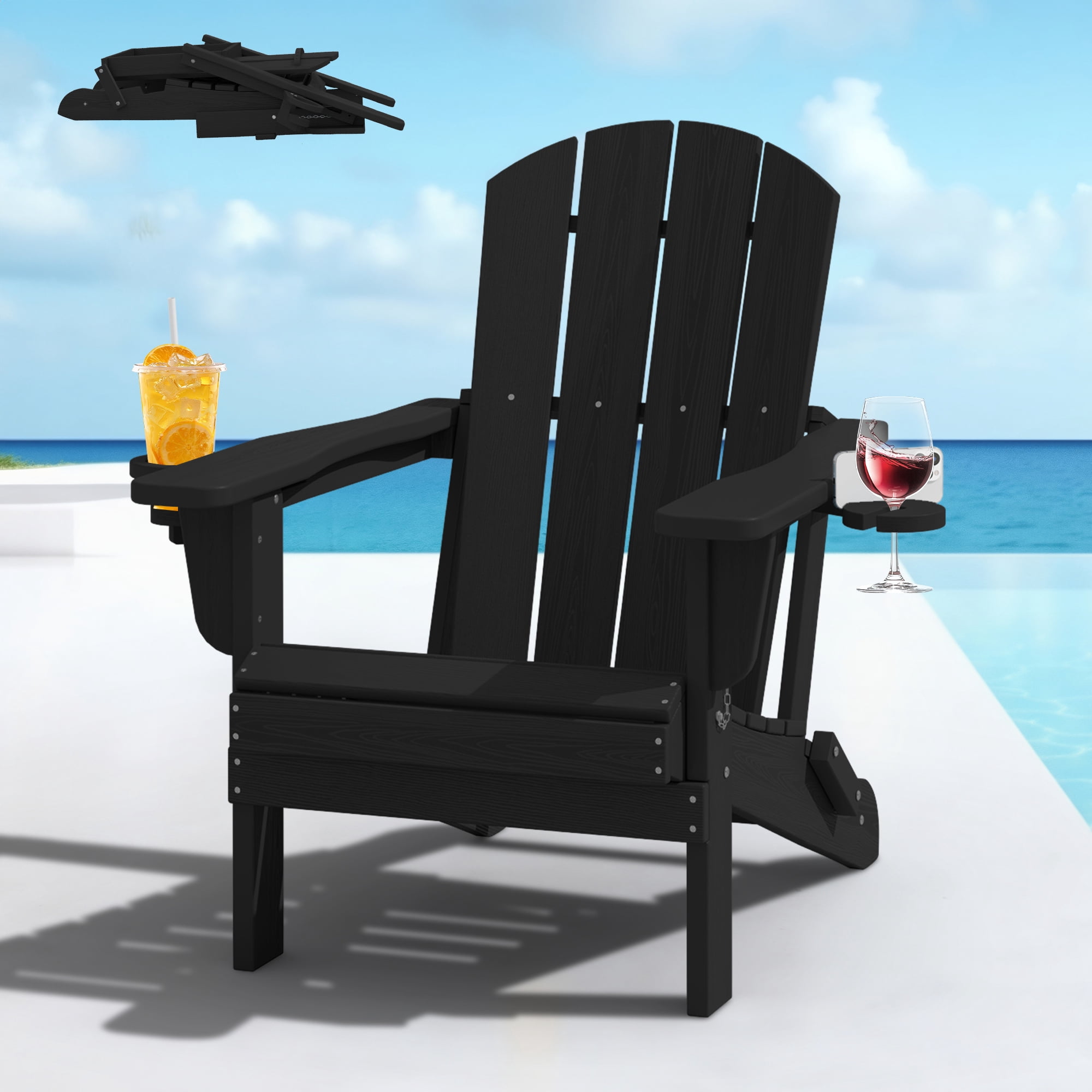 SERWALL Folding Adirondack Chair Set with Dual Cup Holders & Phone Holder, 55% off at Walmart