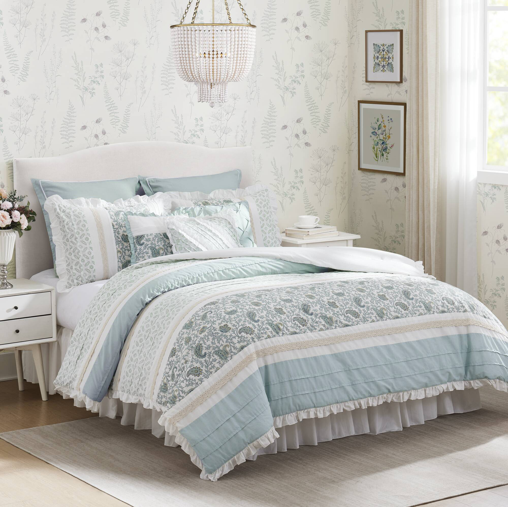 Dawn Aqua Cotton Percale 9-Piece King Comforter Set, 74% off at Wayfair