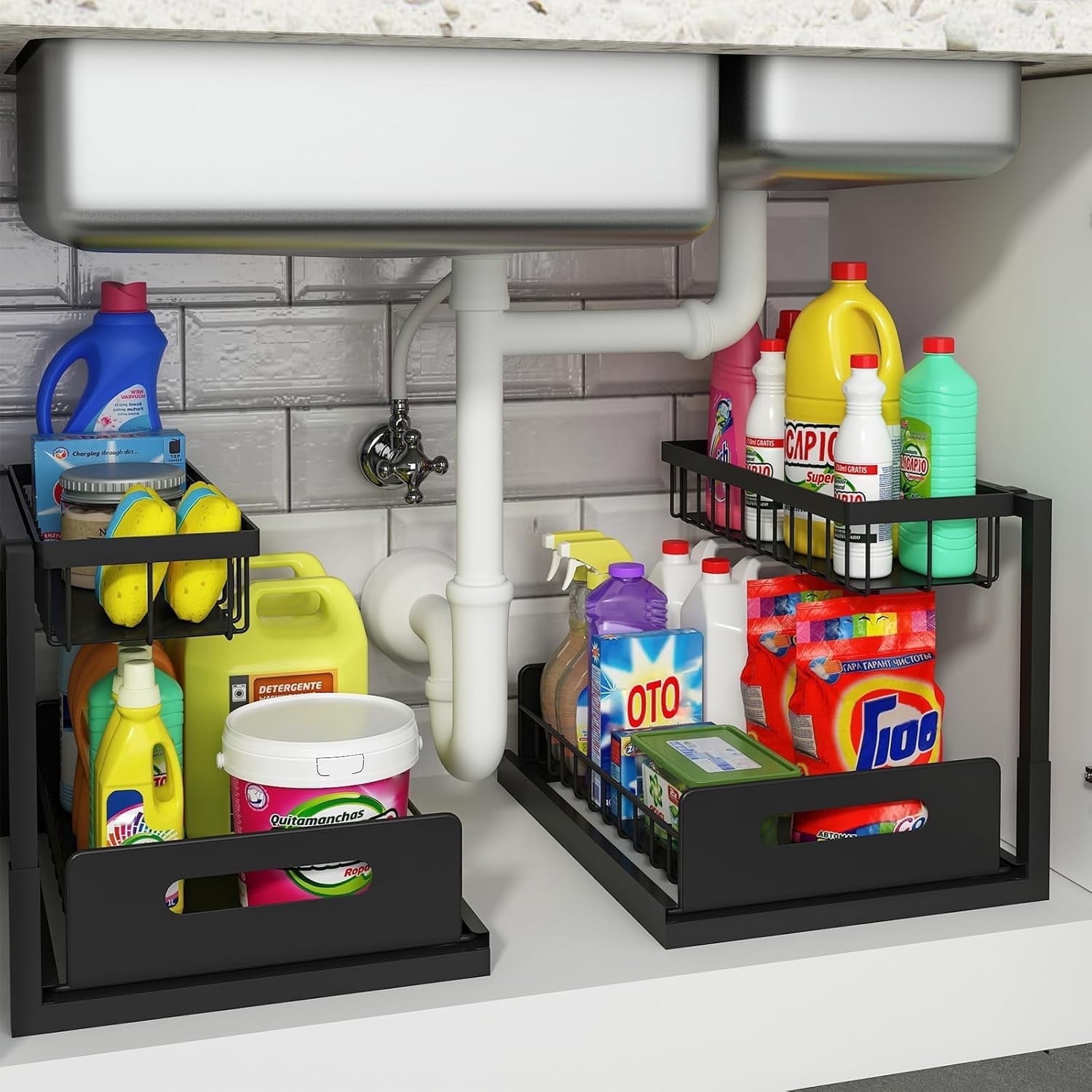 2 Pack Under Sink Organizer and Storage, Pull Out Cabinet Organizer Slide, 52% off at Walmart