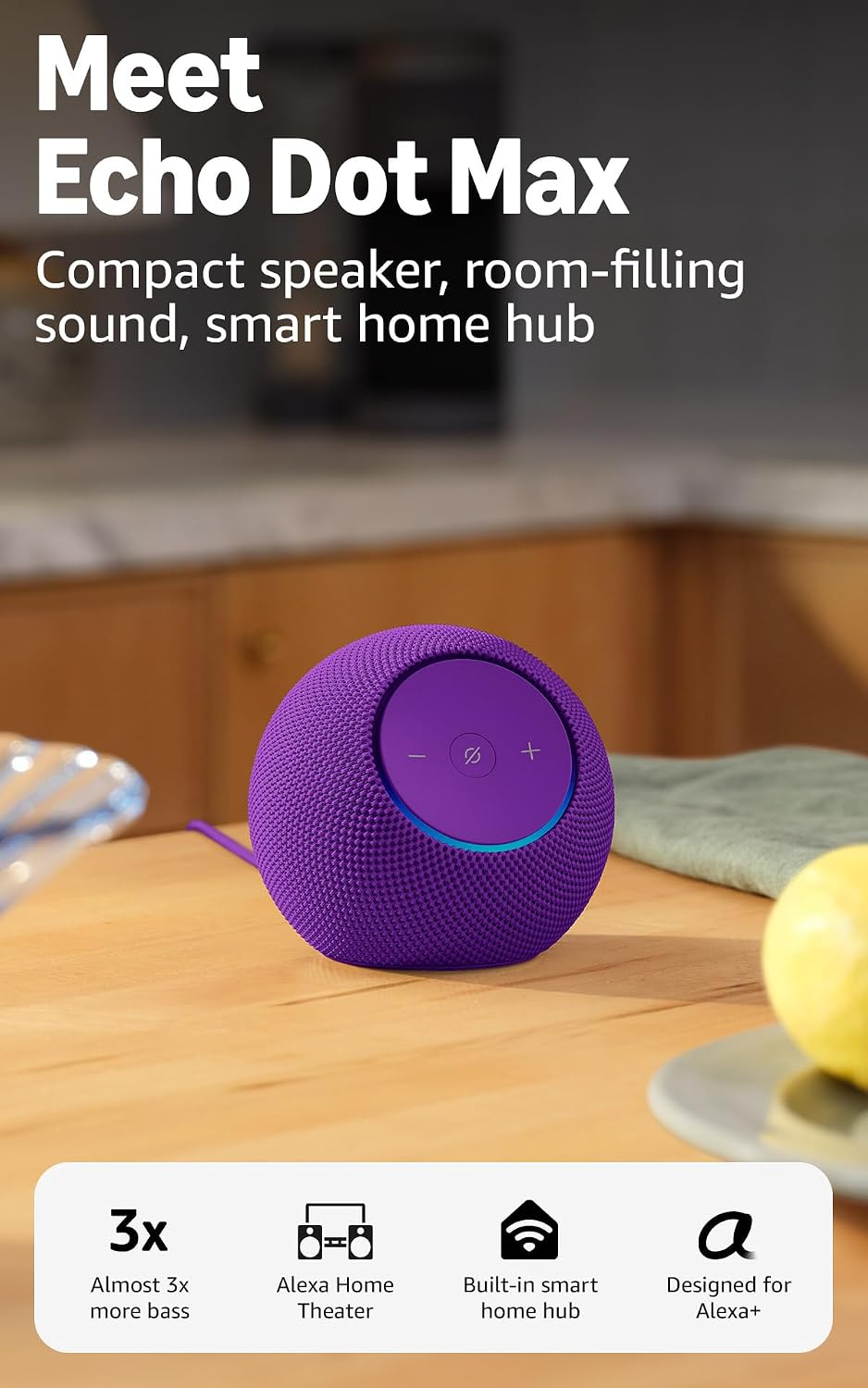 Amazon Echo Dot Max (newest model), Alexa speaker with room-filling sound, 21% off at Amazon