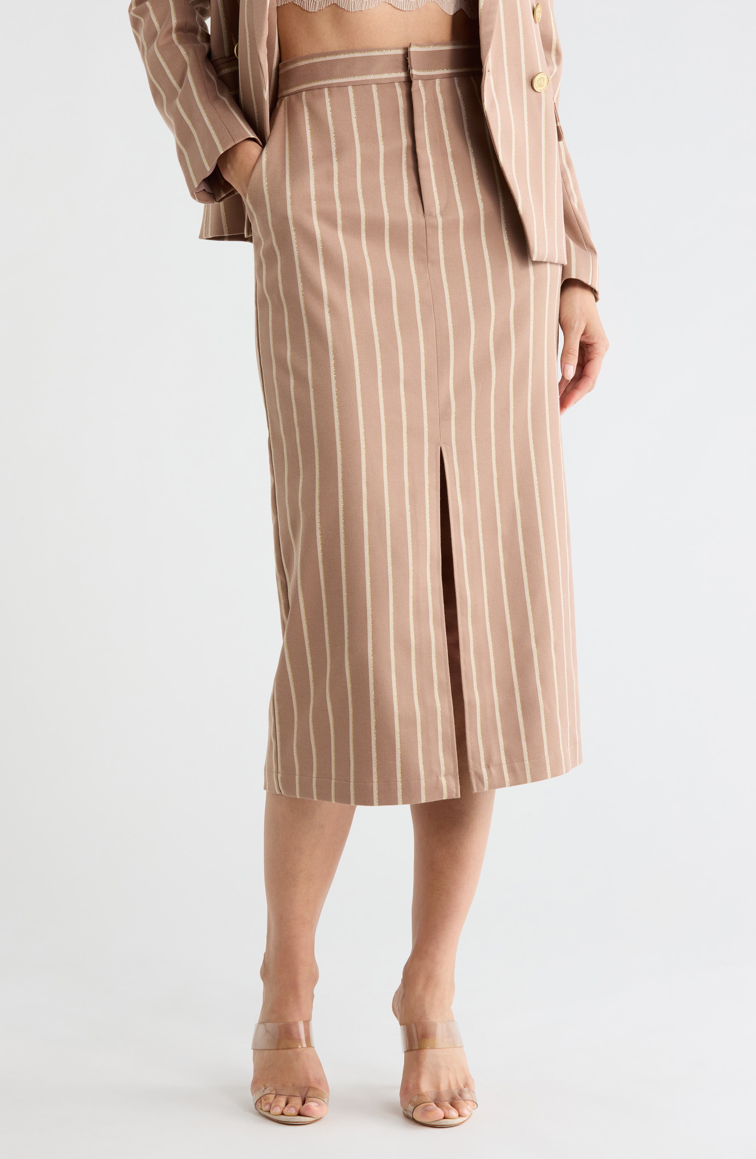 L'AGENCE Madonna Stripe Front Slit Midi Skirt, 75% off at Nordstrom Rack