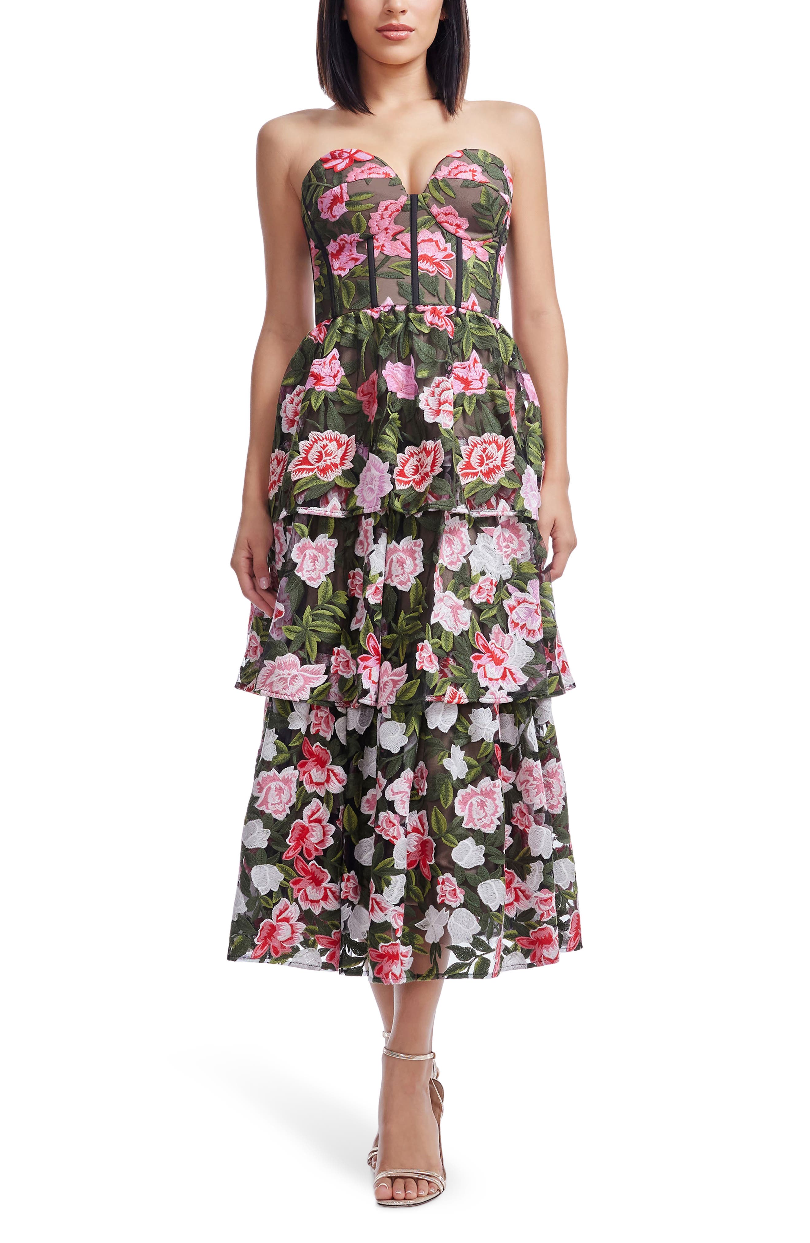 Dress the Population Teigan Floral Embroidered Strapless Cocktail Dress, 74% off at Nordstrom Rack