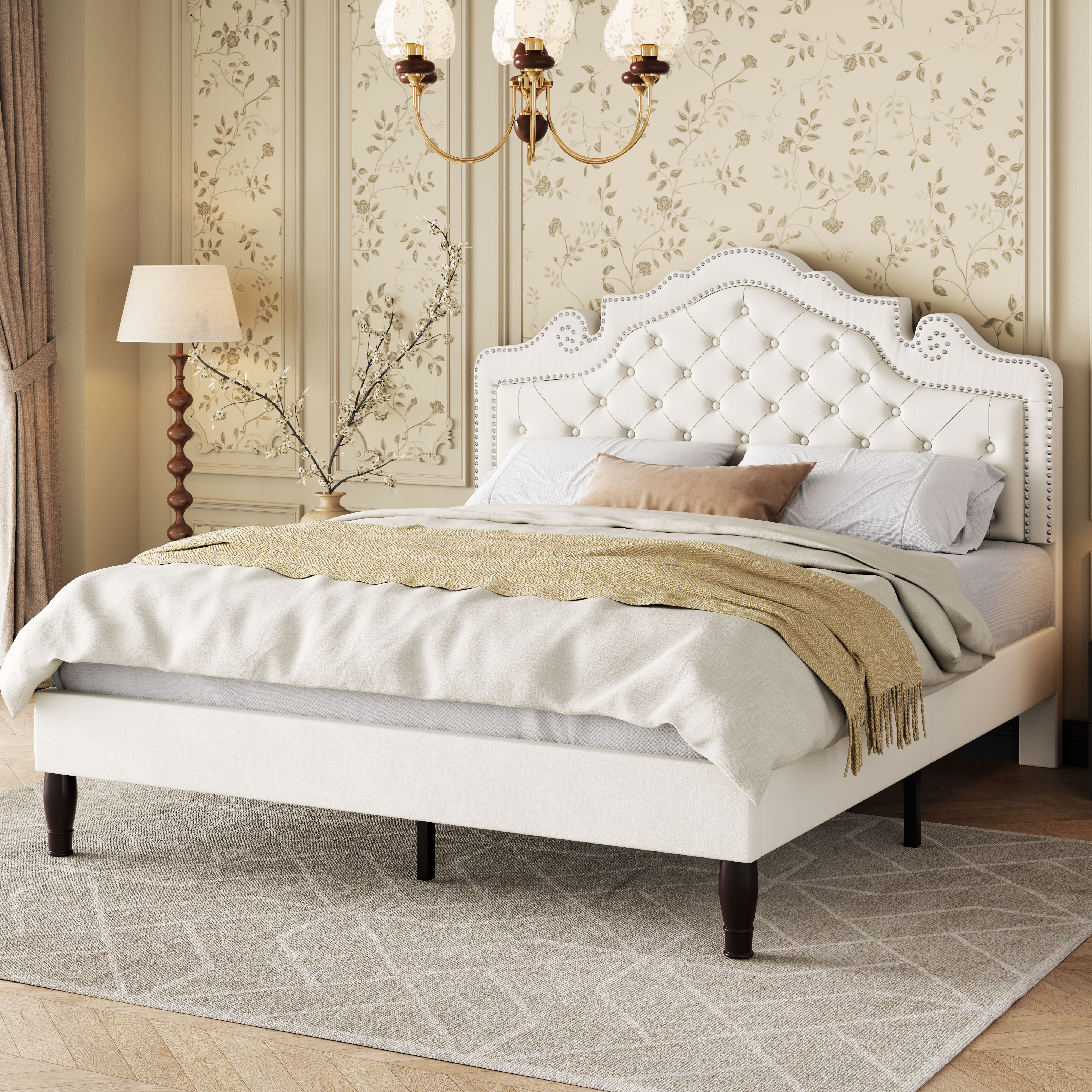Antonious Velvet Tufted Crown-Shaped Headboard Platform Bed,3-Level Adjustable, 80% off at Wayfair