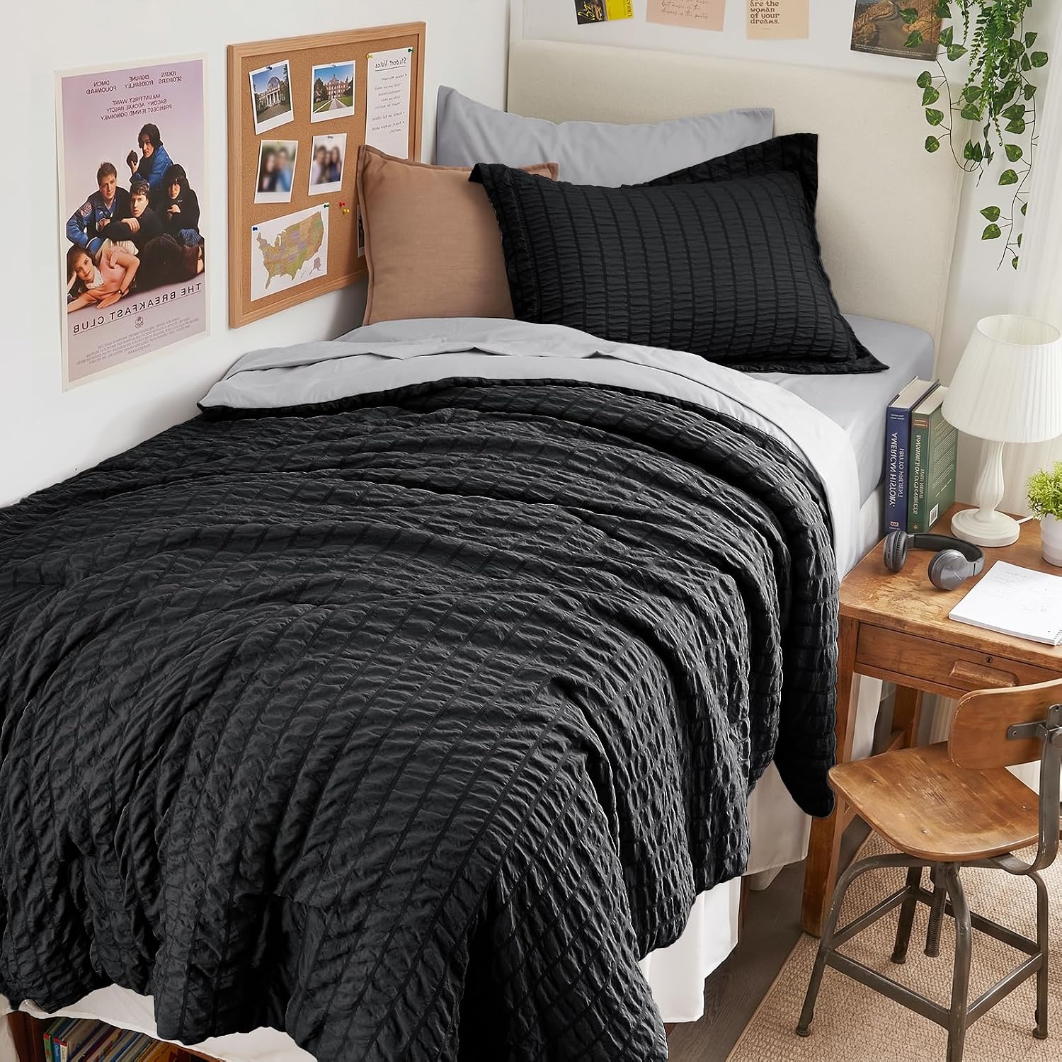 Black/Light Grey Twin XL Comforter Set Seersucker 5 Pieces, All Season Luxury, 29% off at Amazon
