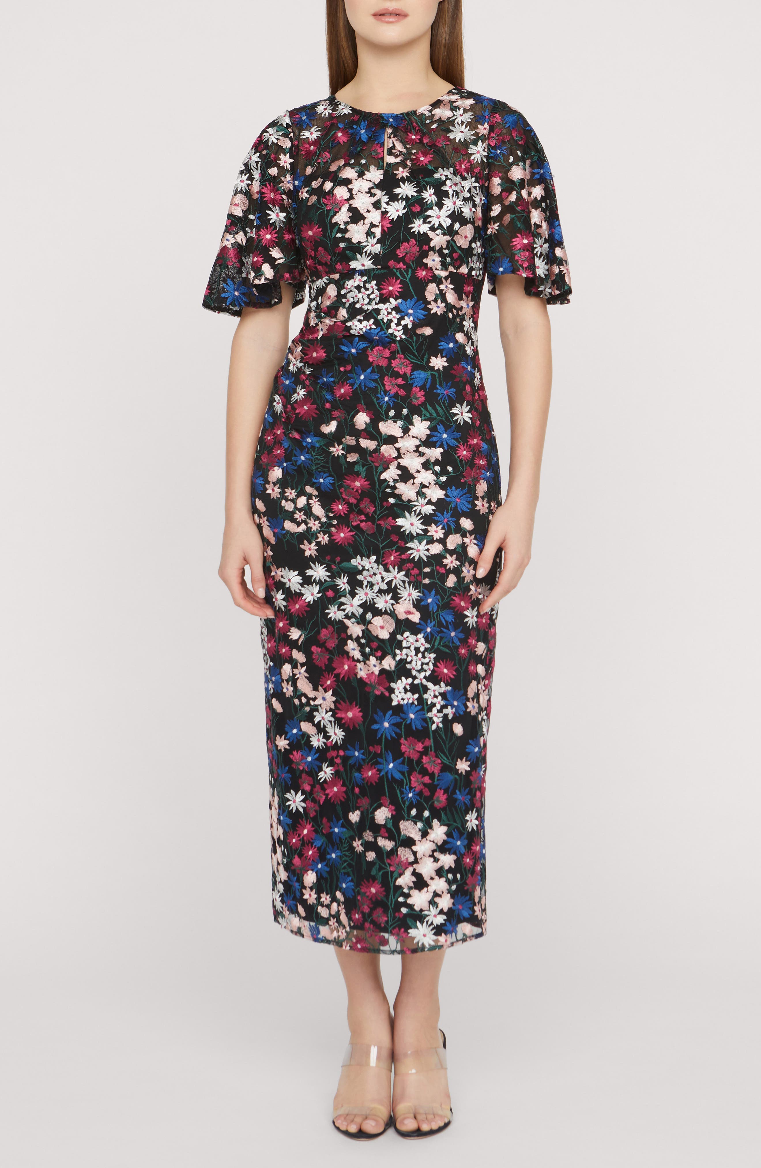 JS Collections Ursala Embroidered Flutter Sleeve Gown, 80% off at Nordstrom Rack