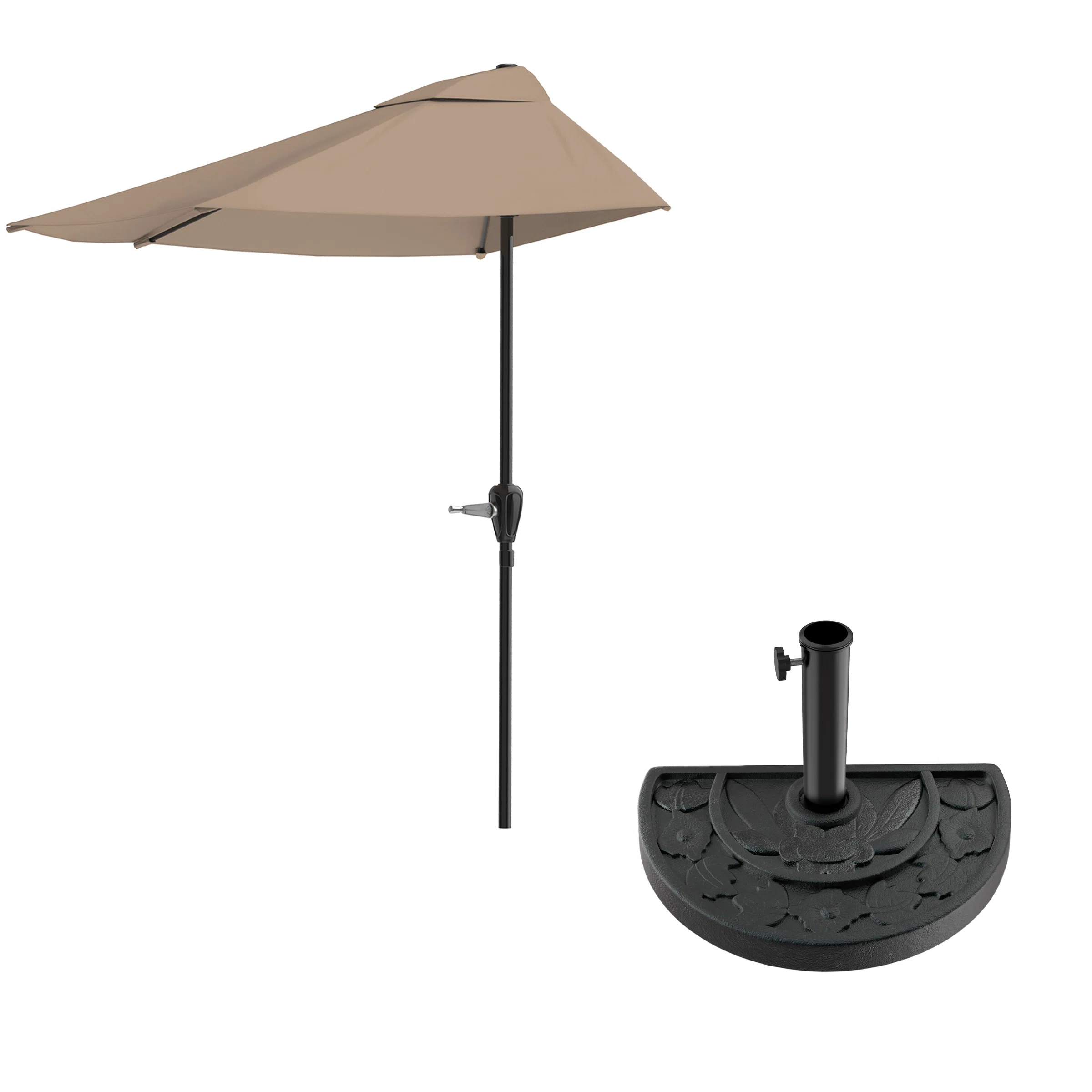 9-Ft Half Patio Umbrella Easy Crank Semicircle Balcony Shade with 20lb Weighted, 49% off at Wayfair