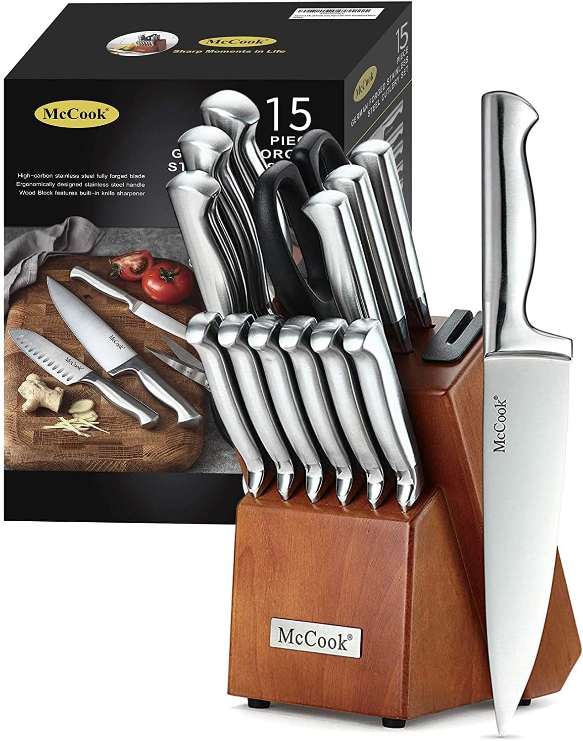 McCook® Knife Sets, German Stainless Steel Kitchen Knife Block Sets, 54% off at Amazon