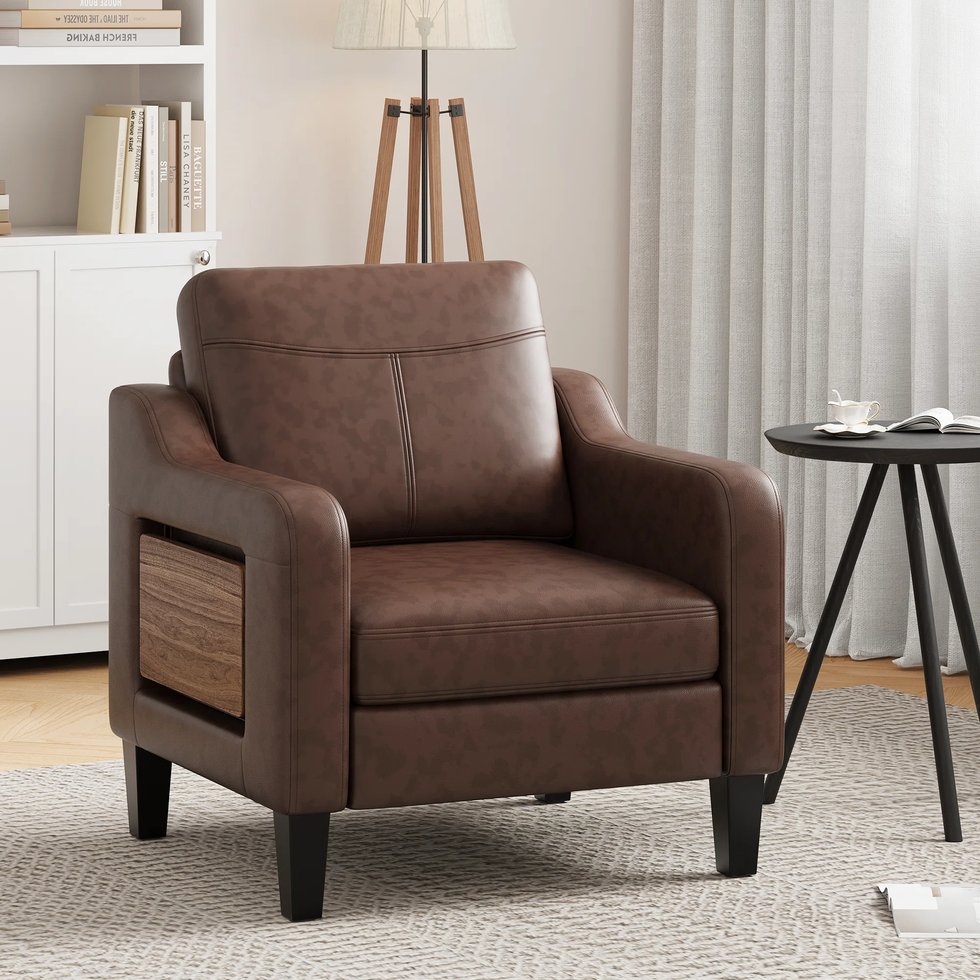 Lambertville Wide Upholstered Accent Chair Faux Leather Armchair, 58% off