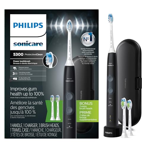 Philips Sonicare 5300 Rechargeable Electric Toothbrush, 3 Brush Head, Black, 32% off at Amazon