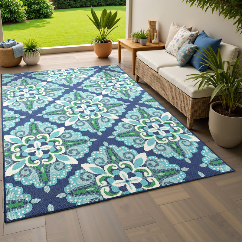 Deltana Floral Machine Woven Indoor / Outdoor Rug, 77% off at Wayfair