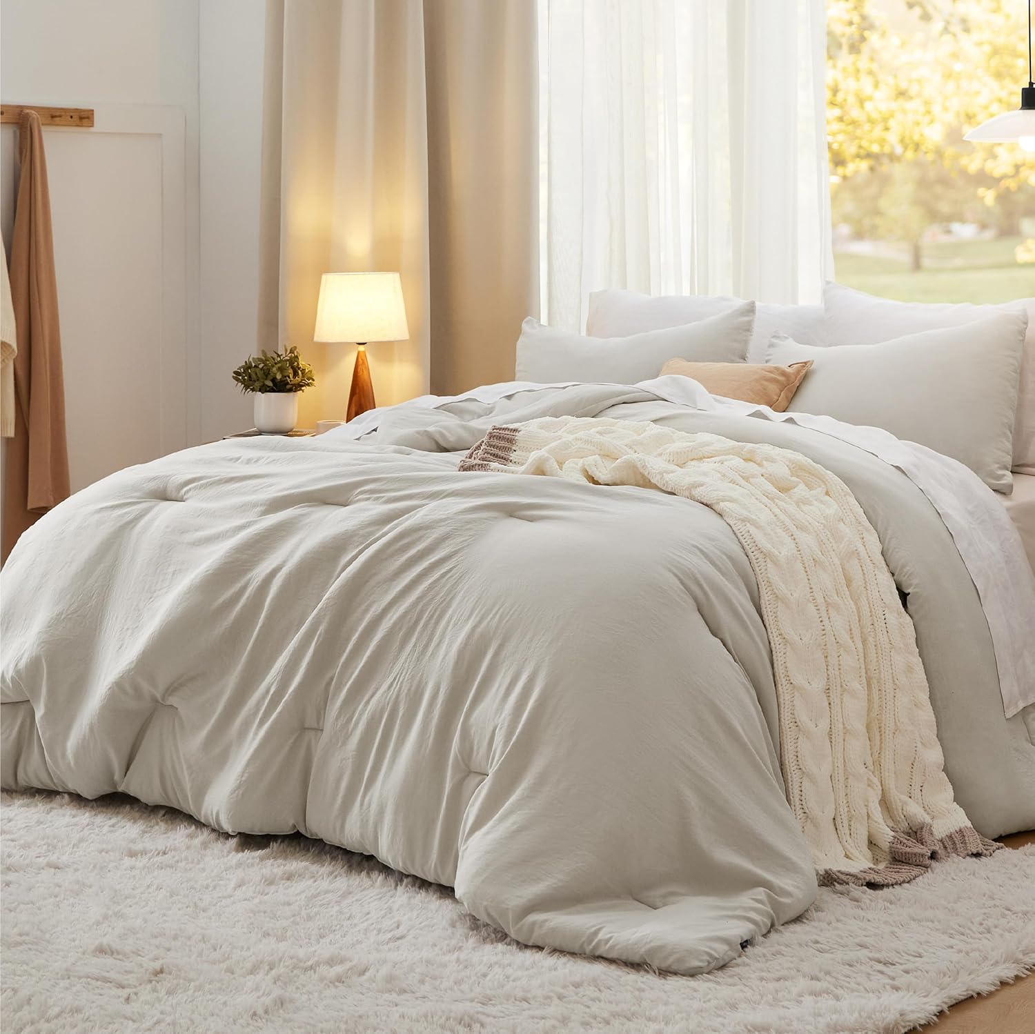 Bedsure King Comforter Set, Beige Soft Prewashed Bedding for All Seasons, 3, 32% off at Amazon