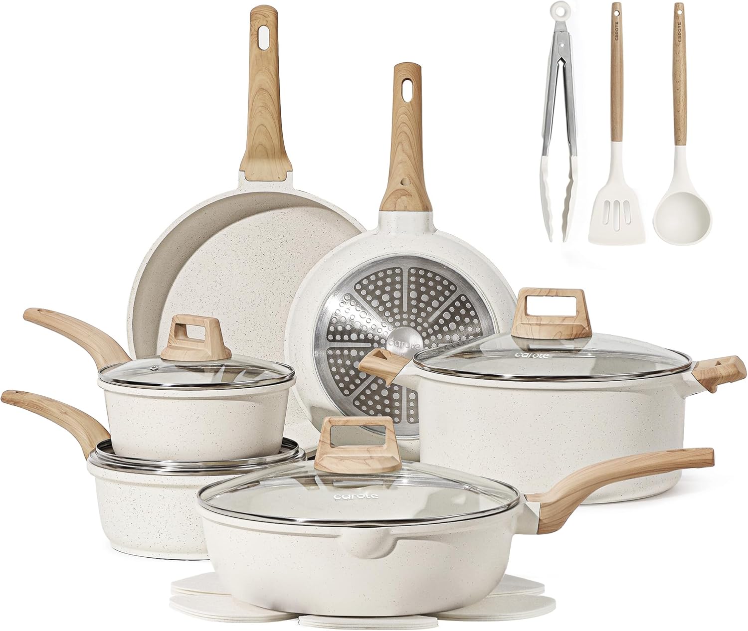 CAROTE 16pcs Nonstick Cookware Sets, Pots and Pans Set Induction Cooking Set, 29% off at Amazon