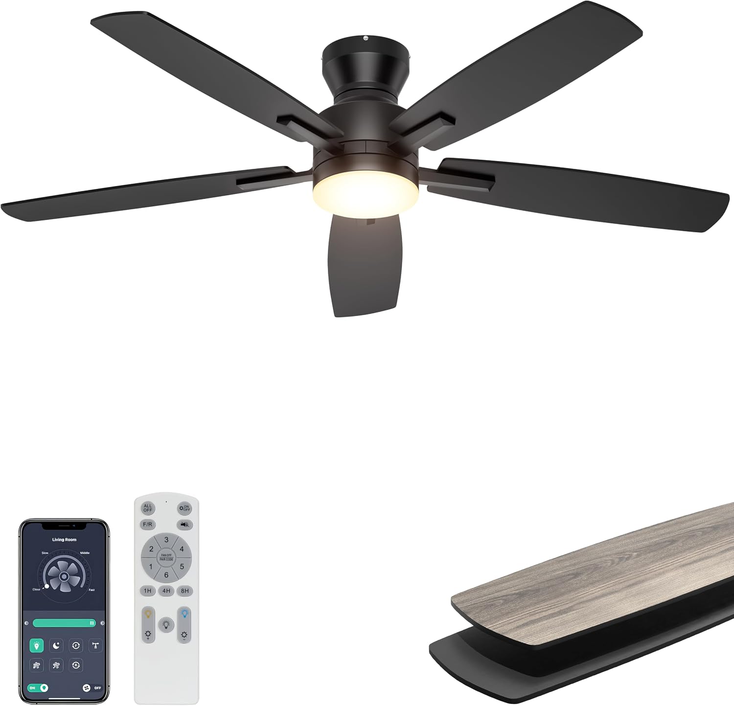 Ohniyou Ceiling Fans with Lights, 52'' Low Profile Ceiling Fan with Light, 34% off at Amazon