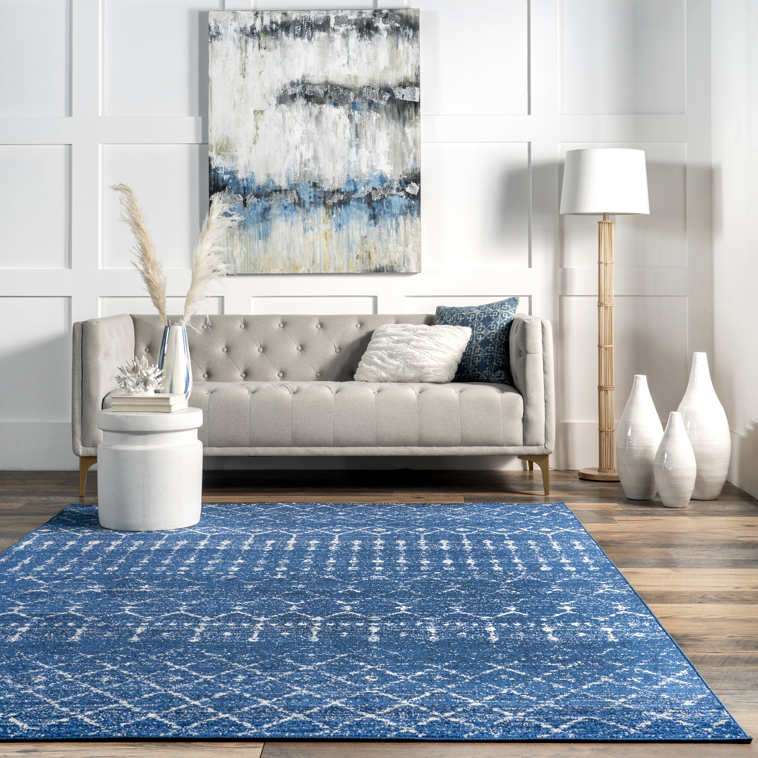 Maslah Geometric Moroccan Power Loom Performance Blue Rug, 81% off at Wayfair