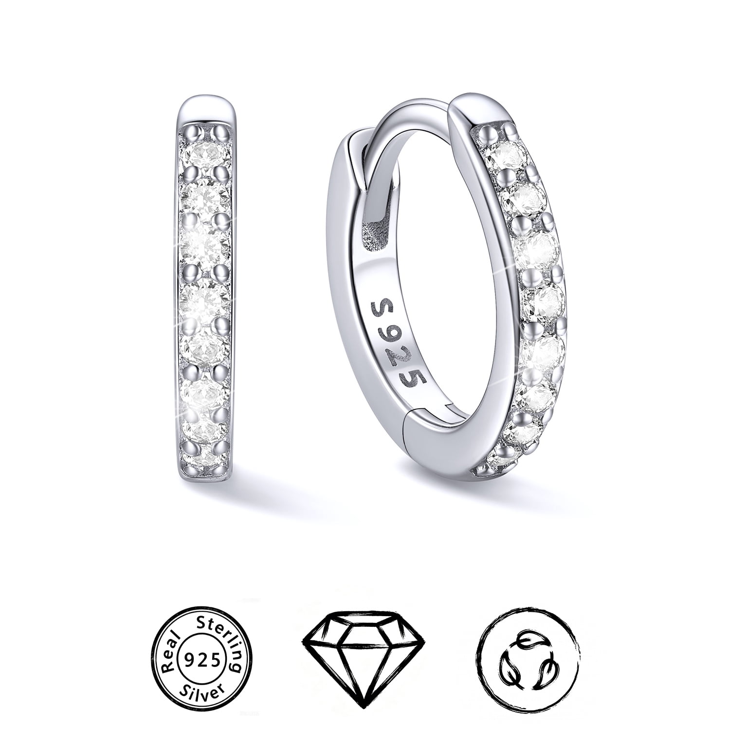 ChicSilver 925 Sterling Silver Huggie Hoop Earrings or Women Cubic Zirconia 8mm, 41% off at Walmart