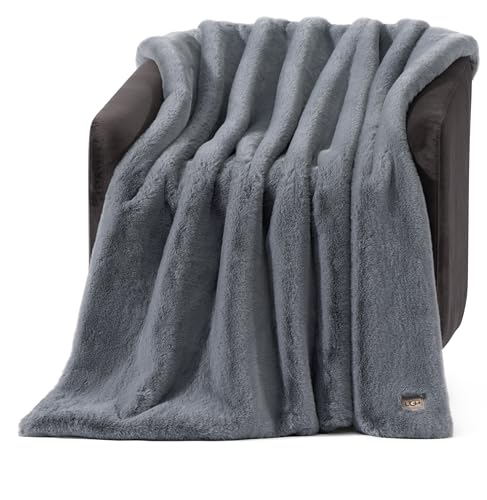 UGG Euphoria Throw Blanket, Plush Faux Fur Blanket, 50 x 70, Grey, 42% off at Amazon