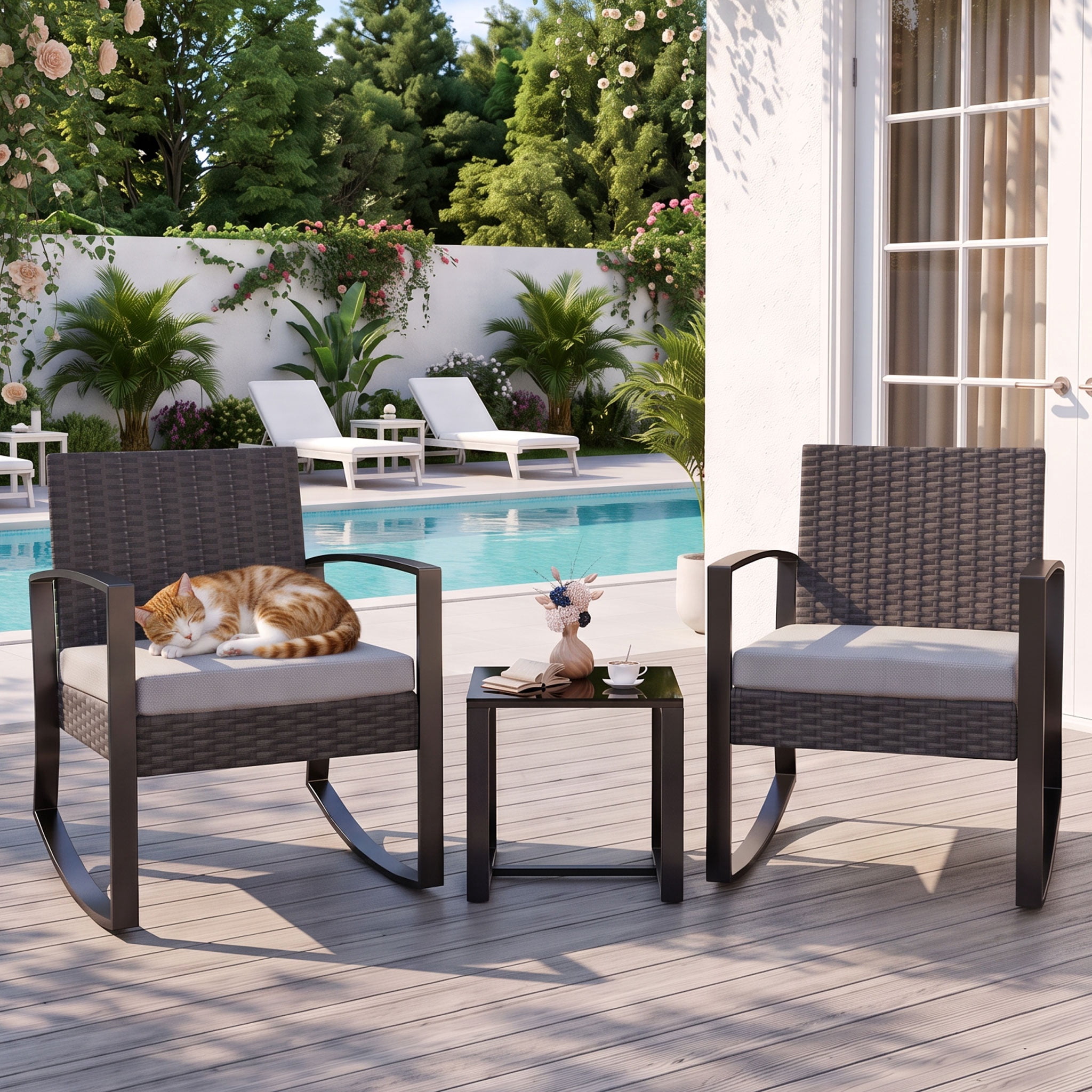 Patio Furniture Set on Sale, Rocking Bistro Set Chair with Coffee Table, 46% off at Walmart