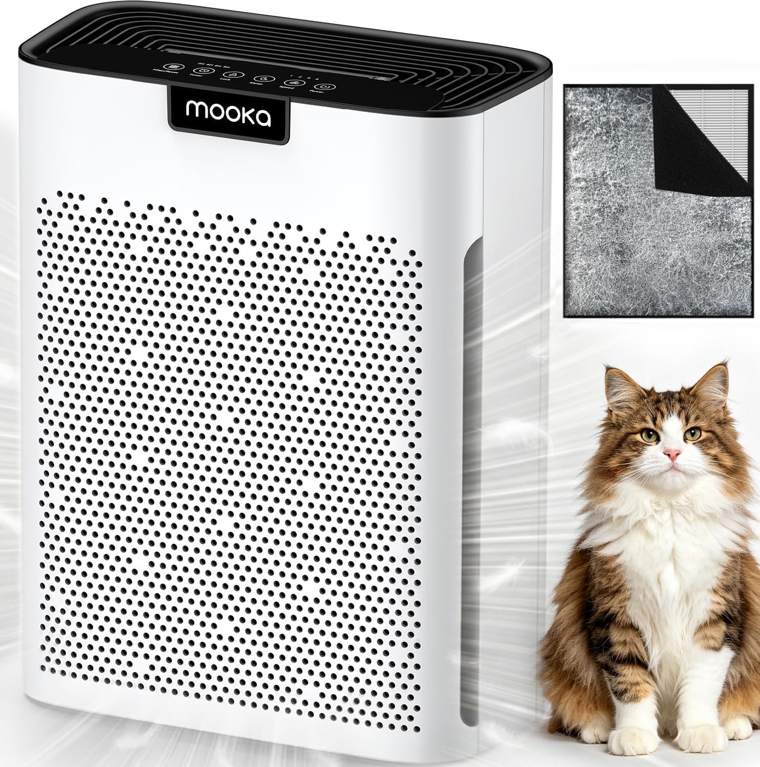 MOOKA Air Purifier for Home Bedroom Large Room 2200 Ft², HEPA Filter,