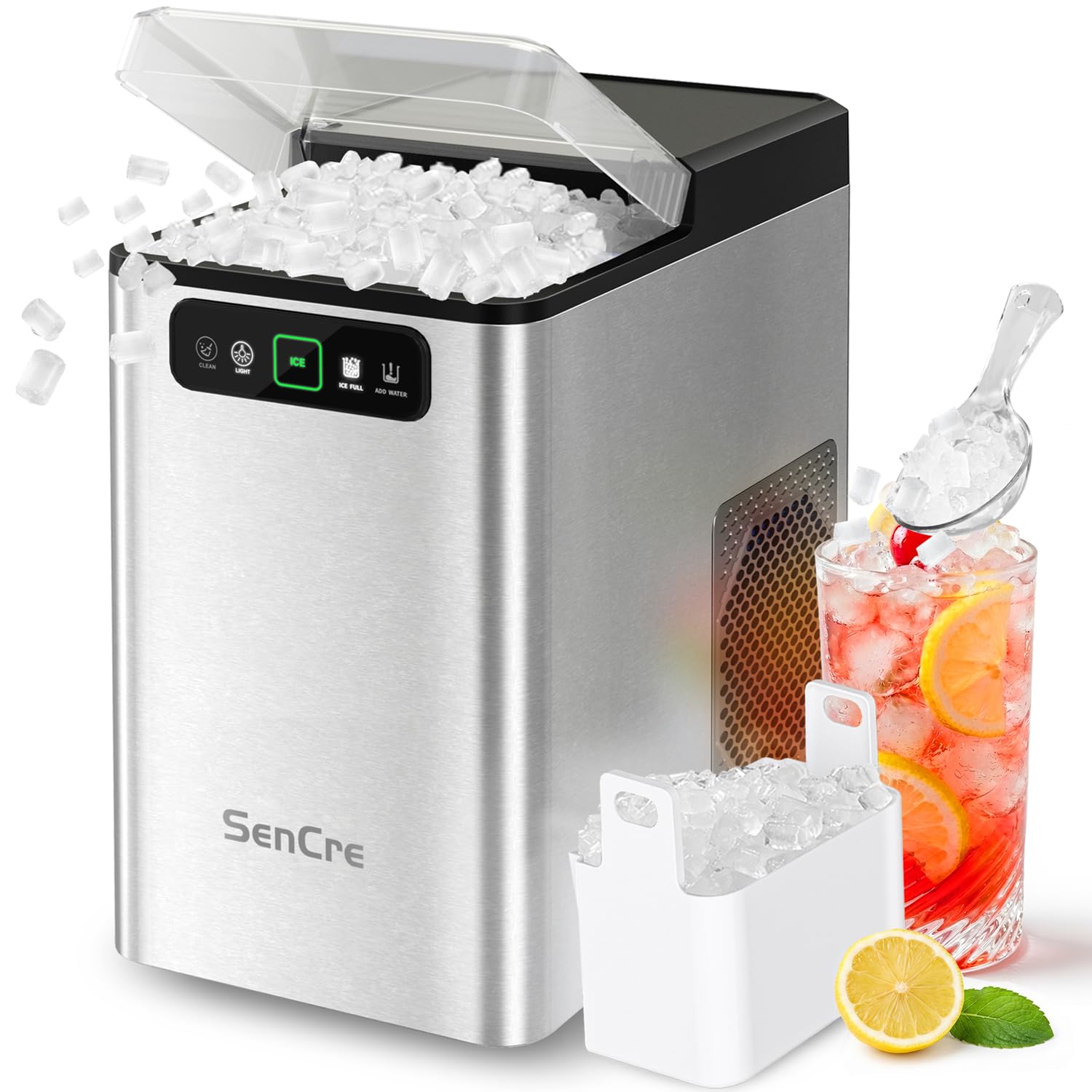Nugget Ice Maker Countertop 40Lbs/24H Soft Chewable Ice Machine